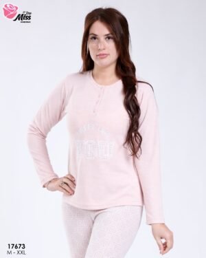 Rose Miss Pyjama jacquard col tunisien – Réf 17673 – Rose pâle