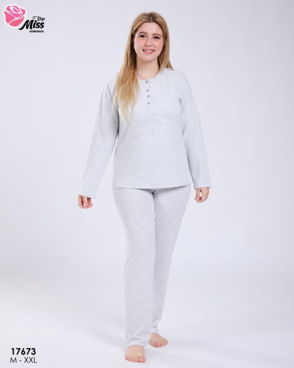 Rose Miss Pyjama jacquard col tunisien – Réf 17673 – Gris bleu