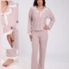 Rose Miss Pyjama boutonné matelassé broderie anglaise – Réf 17676 – Vieux rose