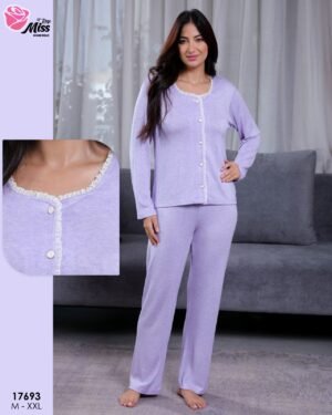 Rose Miss Pyjama boutonné dentelle – Réf 17693 – Lilas
