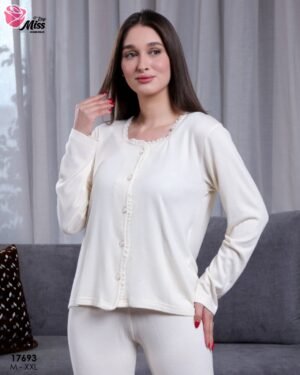 Rose Miss Pyjama boutonné dentelle – Réf 17693 – Écru