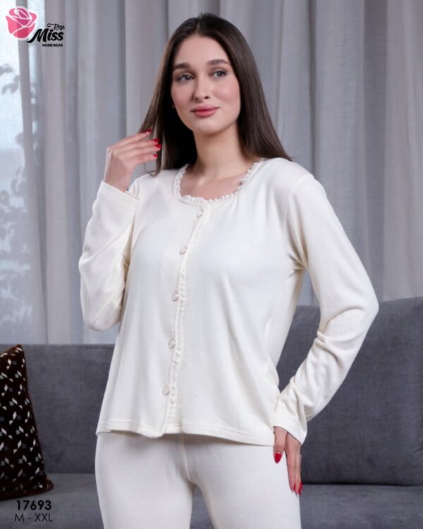 Rose Miss Pyjama boutonné dentelle – Réf 17693 – Écru