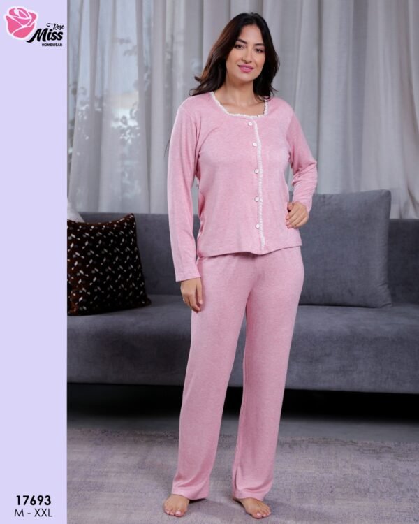 Rose Miss Pyjama boutonné dentelle – Réf 17693 – Rose
