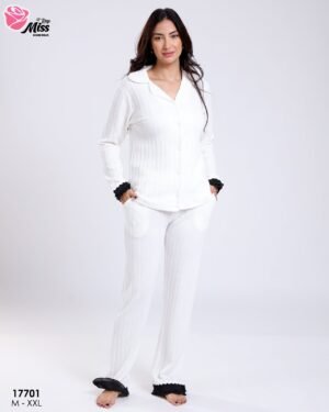 Rose Miss Pyjama chemise côtelé – Réf 17701 – Blanc