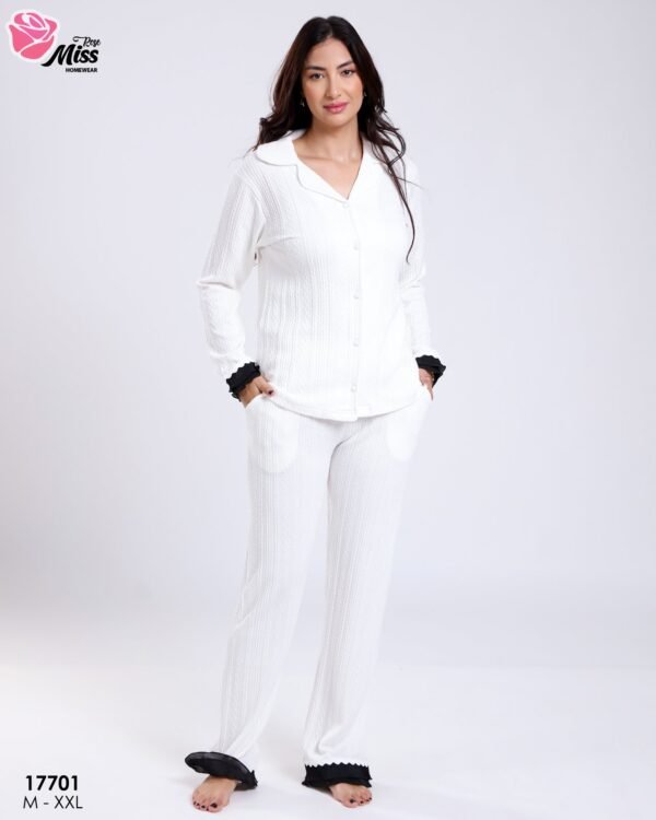 Rose Miss Pyjama chemise côtelé – Réf 17701 – Blanc