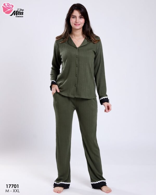 Rose Miss Pyjama chemise côtelé – Réf 17701 – Vert kaki