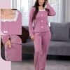 Rose Miss Pyjama côtelé col carré dentelle – Réf 17713 – Mauve