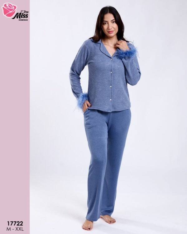 Rose Miss Pyjama chemise à plumes – Réf 17722 – Bleu jean