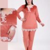 Rose Miss Pyjama velours tunique dentelle – Réf 17730 – Corail