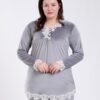 Rose Miss Pyjama velours tunique dentelle – Réf 17730 – Gris