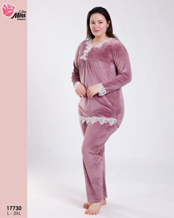 Rose Miss Pyjama velours tunique dentelle – Réf 17730 – Mauve