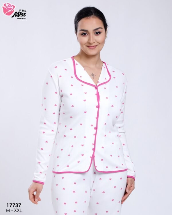 Rose Miss Pyjama chemise imprimé cœurs – Réf 17737 – Blanc cœurs roses