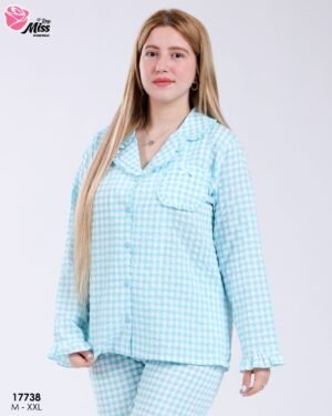Rose Miss Pyjama chemise vichy à volants – Réf 17738 – Turquoise