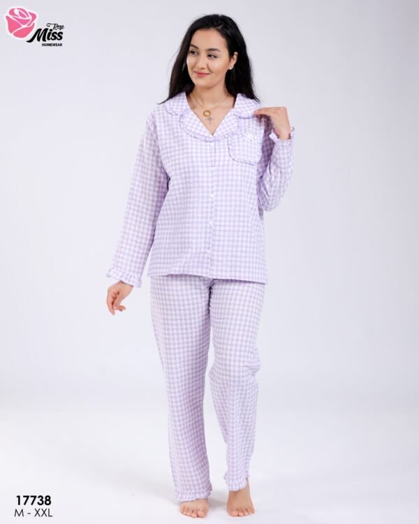 Rose Miss Pyjama chemise vichy à volants – Réf 17738 – Lilas