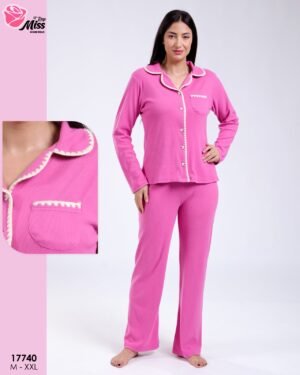 Rose Miss Pyjama chemise côtelé – Réf 17740 – Fuchsia