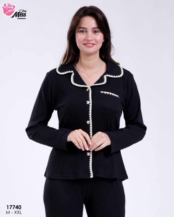 Rose Miss Pyjama chemise côtelé – Réf 17740 – Noir