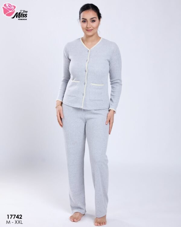 Rose Miss Pyjama côtelé boutonné – Réf 17742 – Gris clair