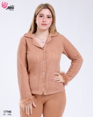 Rose Miss Pyjama chemise jacquard à plumes – Réf 17745 – Camel
