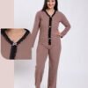 Rose Miss Pyjama côtelé boutonné dentelle – Réf 17747 – Taupe Rose Miss Pyjama côtelé boutonné dentelle – Réf 17747 – Taupe