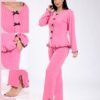 Rose Miss Pyjama côtelé à volants nœuds – Réf 17748 – Rose