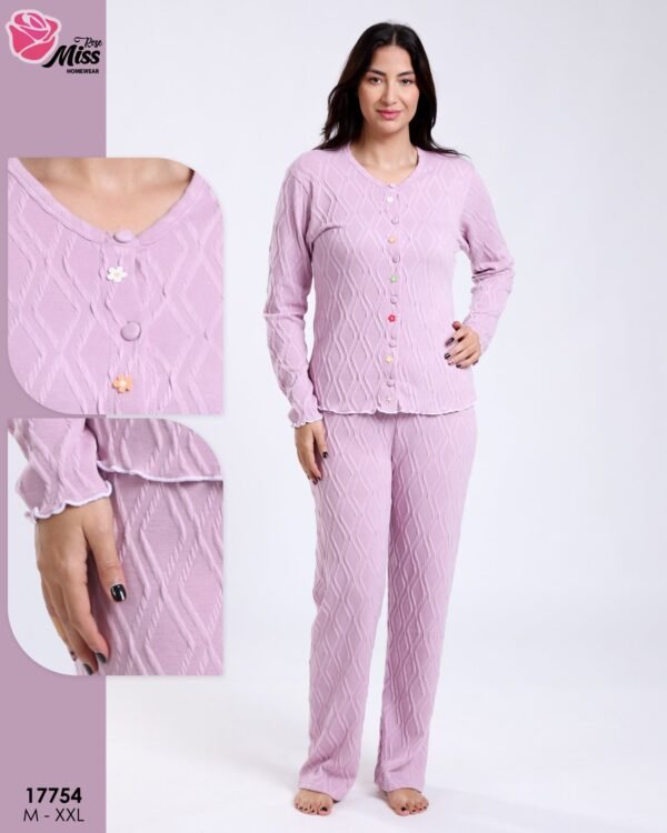 Rose Miss Pyjama boutonné jacquard – Réf 17754 – Lilas