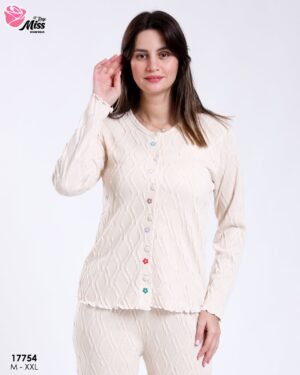 Rose Miss Pyjama boutonné jacquard – Réf 17754 – Écru
