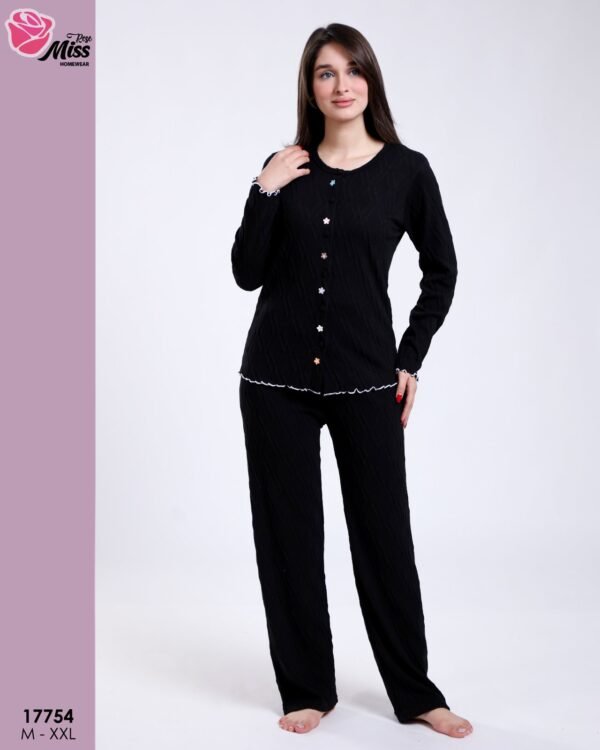 Rose Miss Pyjama boutonné jacquard – Réf 17754 – Noir