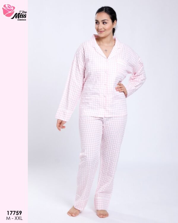 Rose Miss Pyjama chemise vichy gaufré – Réf 17759 – Rose pâle