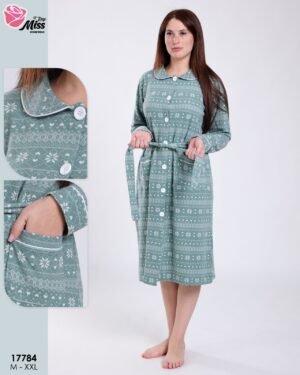 Rose Miss Robe de chambre boutonnée jacquard – Réf 17784 – Vert sauge