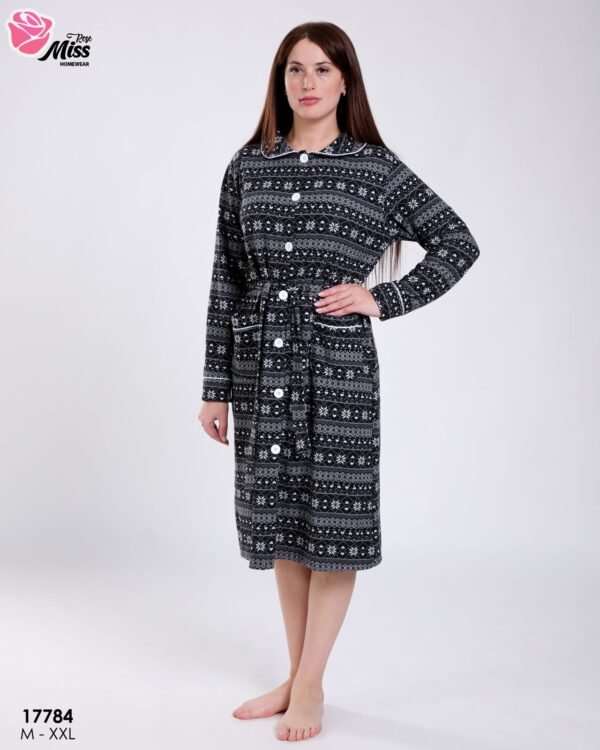 Rose Miss Robe de chambre boutonnée jacquard – Réf 17784 – Gris anthracite