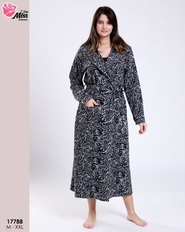 Rose Miss Robe de chambre longue zébrée – Réf 17788 – Gris zébré