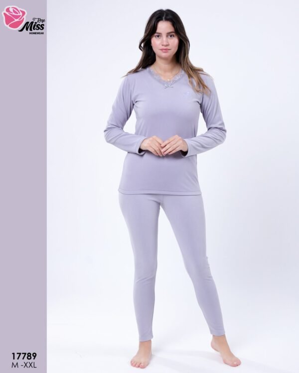 Rose Miss Ensemble thermique dentelle – Réf 17789 – Gris lilas
