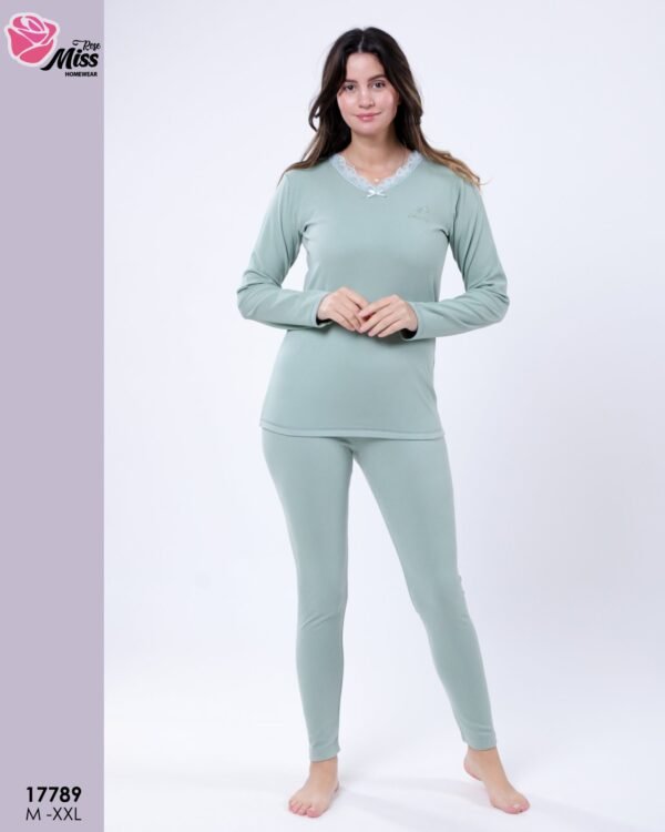 Rose Miss Ensemble thermique dentelle – Réf 17789 – Vert sauge