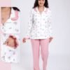 Rose Miss Pyjama chemise imprimé roses – Réf 17801 – Écru et rose