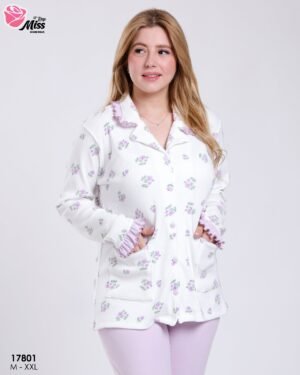 Rose Miss Pyjama chemise imprimé roses – Réf 17801 – Écru et lilas
