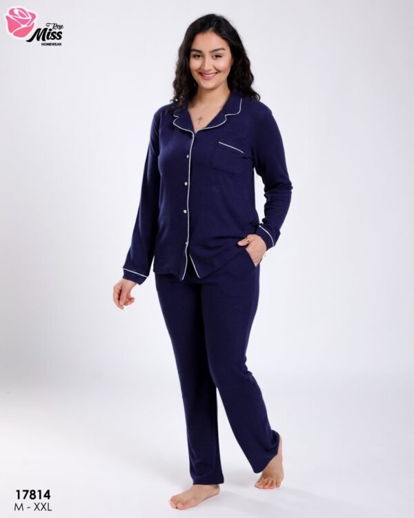 Rose Miss Pyjama chemise chiné – Réf 17814 – Bleu marine