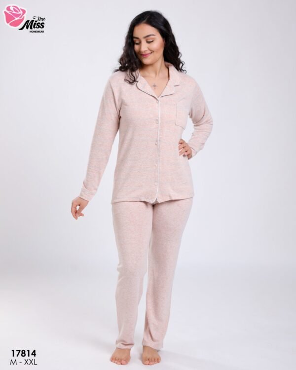 Rose Miss Pyjama chemise chiné – Réf 17814 – Beige rosé