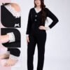 Rose Miss Pyjama côtelé dentelle nœuds – Réf 17822 – Noir