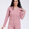 Rose Miss Pyjama côtelé dentelle nœuds – Réf 17822 – Vieux rose