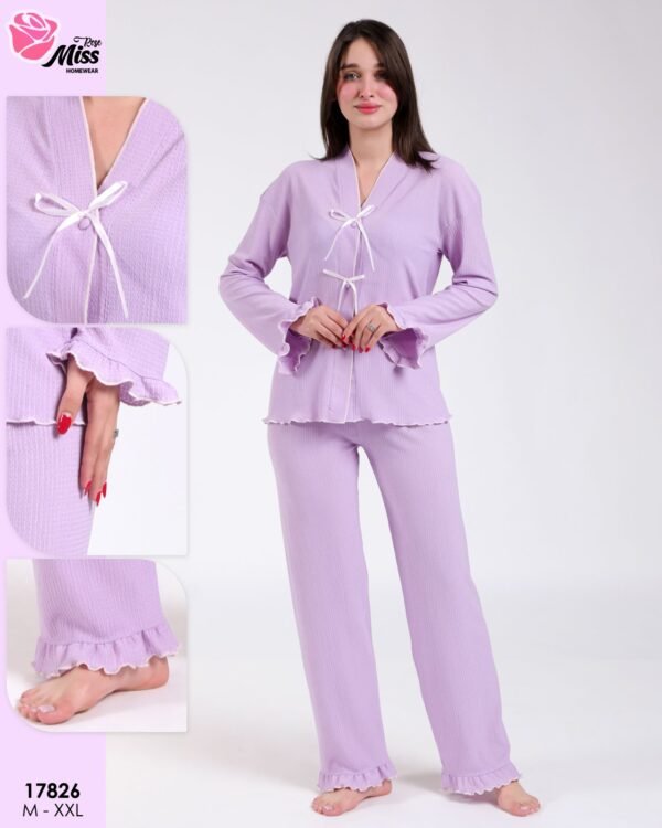 Rose Miss Pyjama gaufré à nœuds volants – Réf 17826 – Lilas