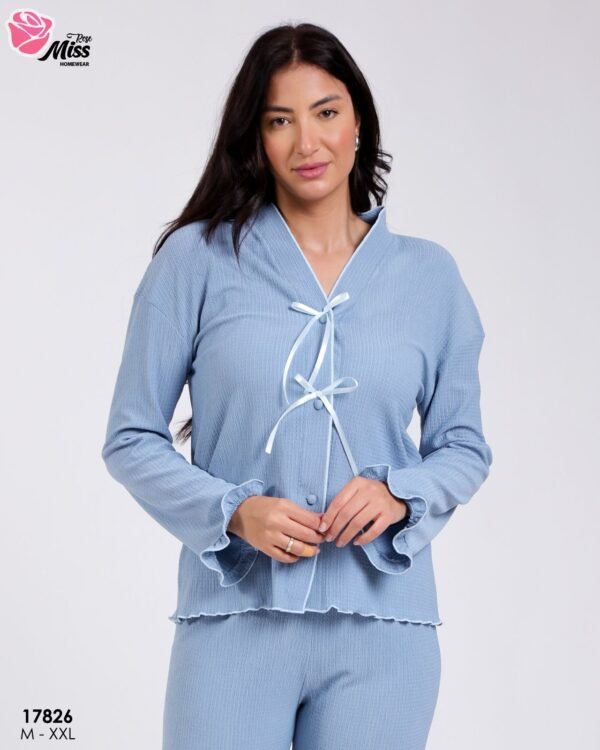 Rose Miss Pyjama gaufré à nœuds volants – Réf 17826 – Bleu ciel
