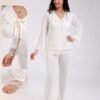 Rose Miss Pyjama boutonné col dentelle – Réf 17836 – Écru