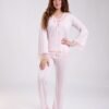 Rose Miss Pyjama boutonné col dentelle – Réf 17836 – Rose pâle