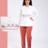 Rose Miss Ensemble pyjama Noël et peignoir velours 3 pièces – Réf 17843 – Blanc et corail