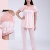 Rose Miss Ensemble pyjama et gilet dentelle 3 pièces – Réf 17866 – Rose pâle