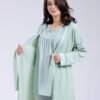 Rose Miss Ensemble pyjama et gilet dentelle 3 pièces – Réf 17866 – Vert d'eau