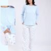 Rose Miss Pyjama haut uni pantalon fleuri – Réf 17885 – Bleu ciel