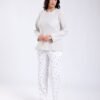 Rose Miss Pyjama haut uni pantalon fleuri – Réf 17885 – Beige
