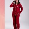 Rose Miss Pyjama chemise gaufré dentelle – Réf 17890 – Rouge