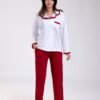 Rose Miss Pyjama chemise blanche à volants – Réf 17896 – Blanc et bordeaux